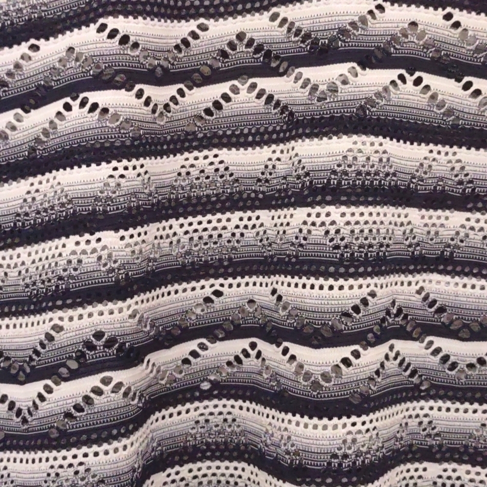 Chico's Black and White Stripe Eyelet Top Size 1 - Picture 2 of 5